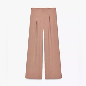ZARA Flowy Elegant Tan Wide-Leg Pants Size M NWT